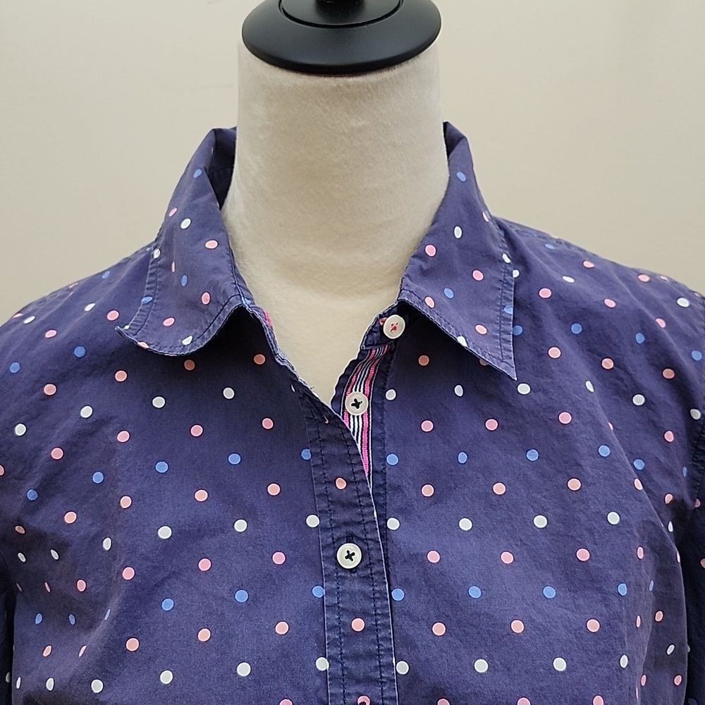 Talbots Pink, White & Blue Polk-a-Dot Button-Down Long Sleeve Women's Shirt, Lg